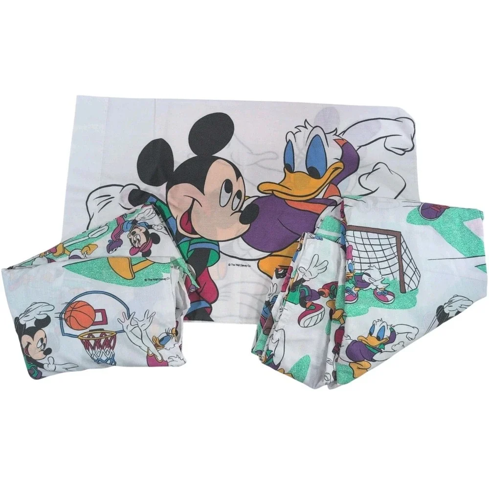 Vintage 90's 3 Piece Pacific Walt Disney Mickey Minnie Sports Twin Sheet Set
